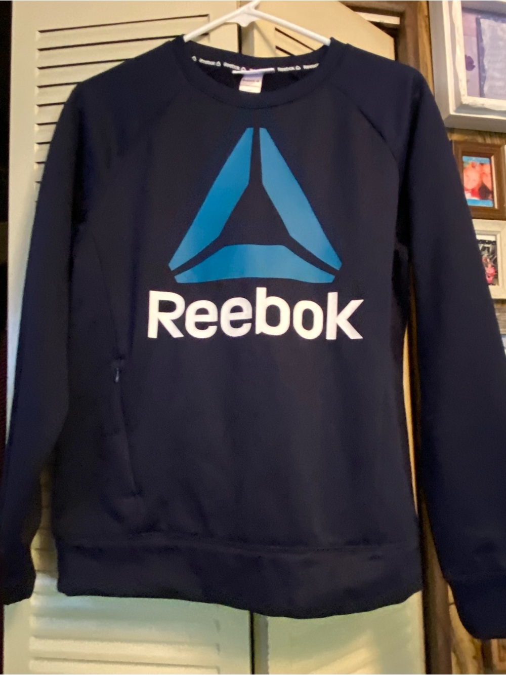Reebok Men's Navy Crewneck Sweatshirt with Blue Logo